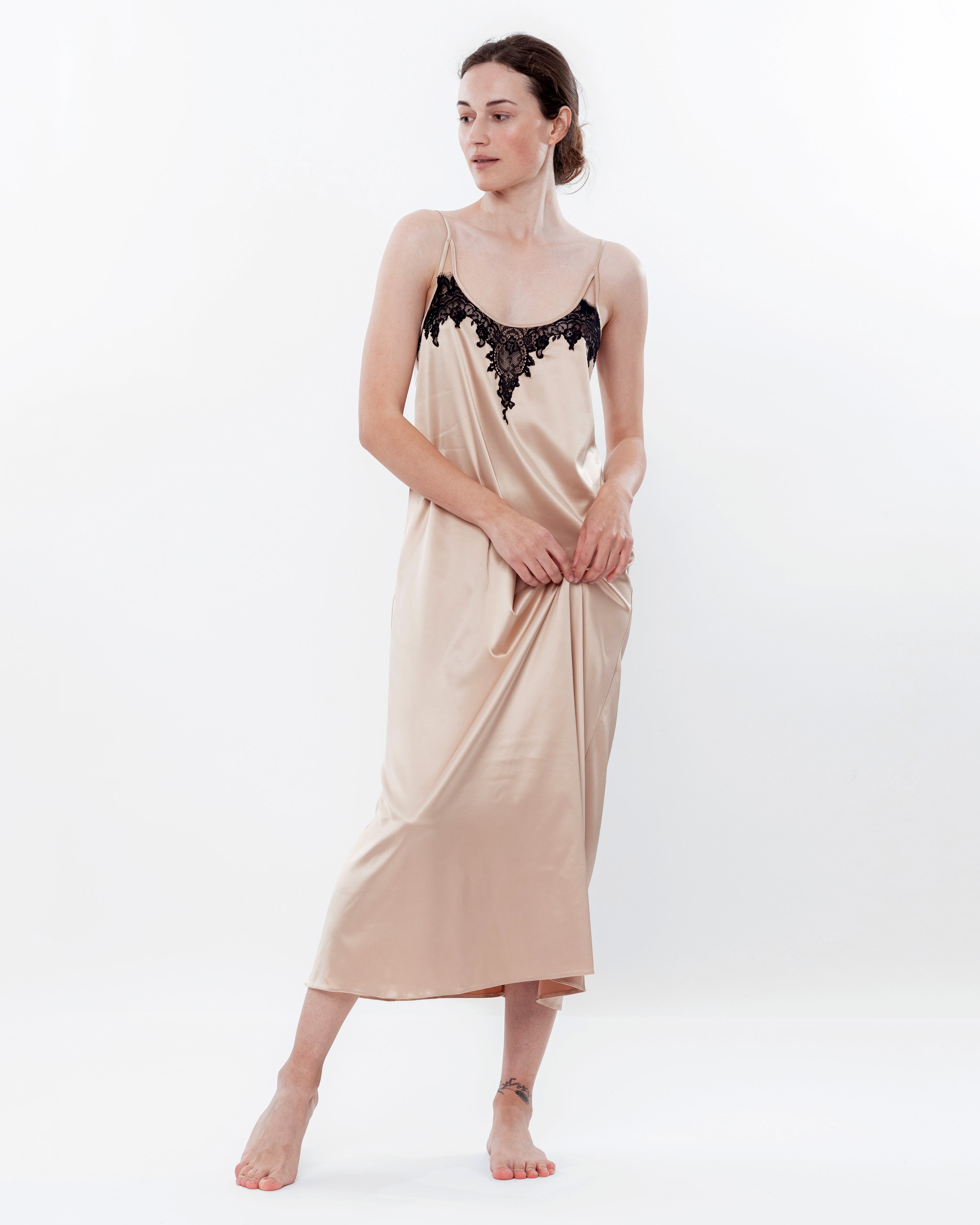 Satin Nightgown spaghetti strap S03187 beige
