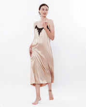 Satin Nightgown spaghetti strap S03187 beige