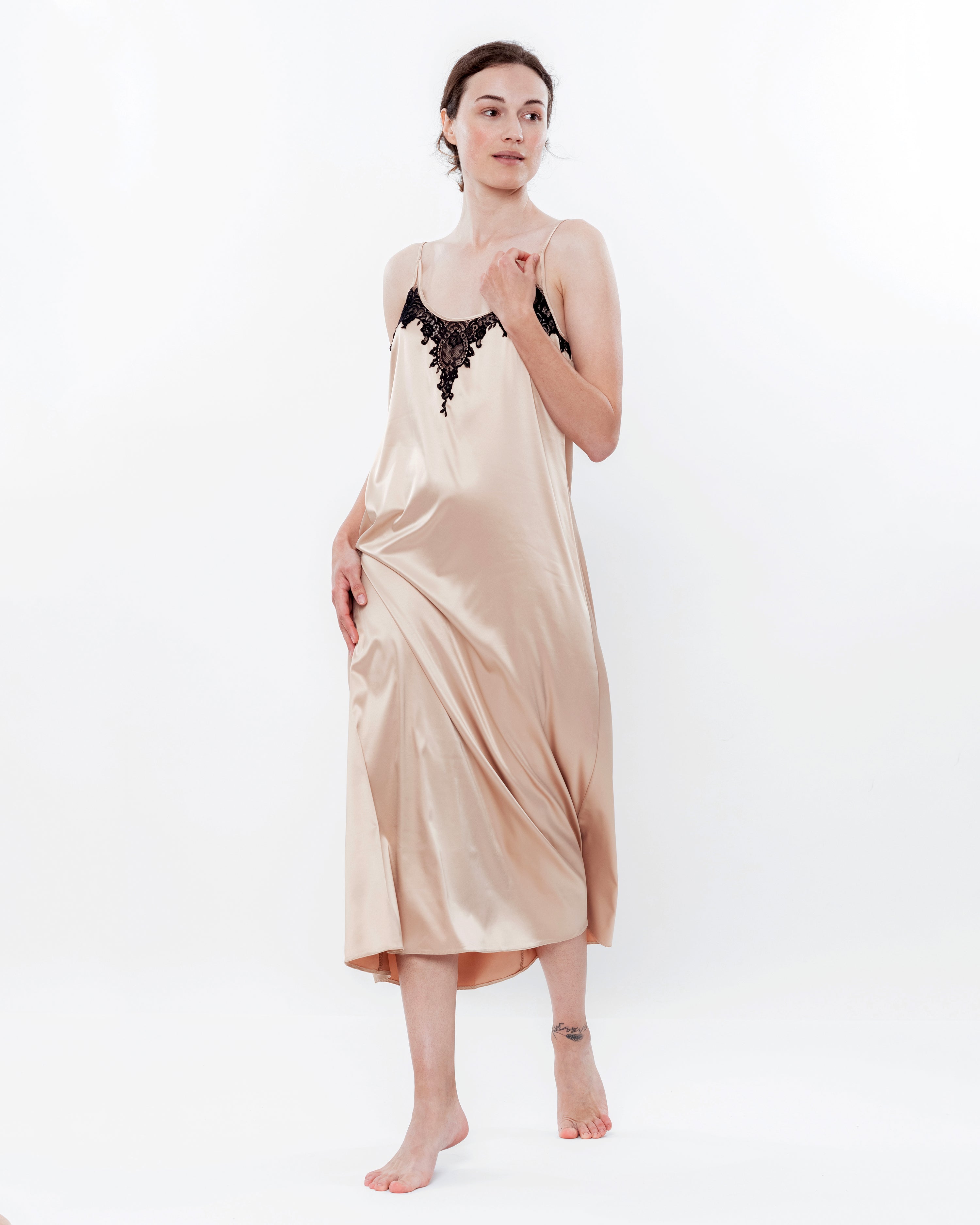Satin Nightgown spaghetti strap S03187 beige