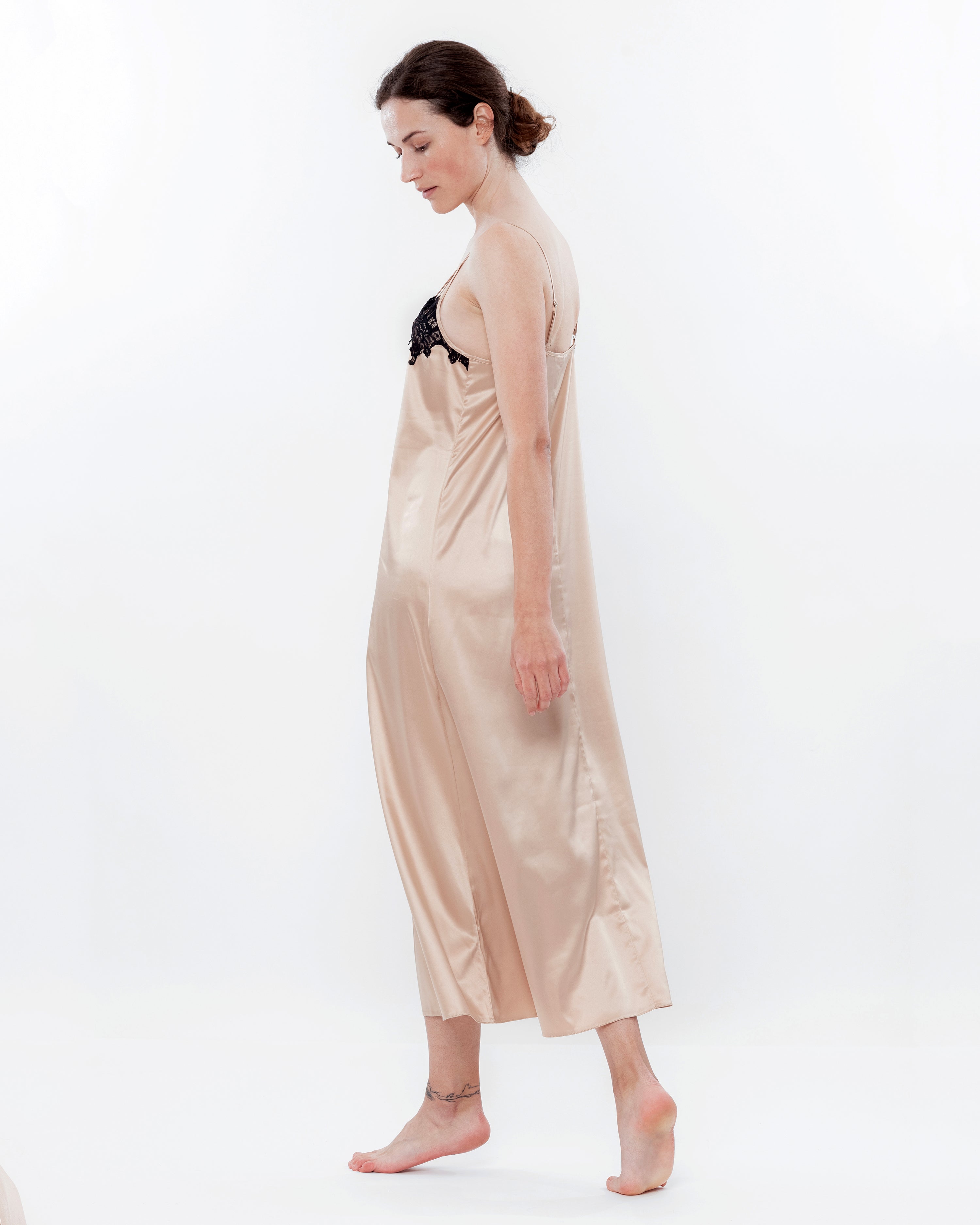 Satin Nightgown spaghetti strap S03187 beige