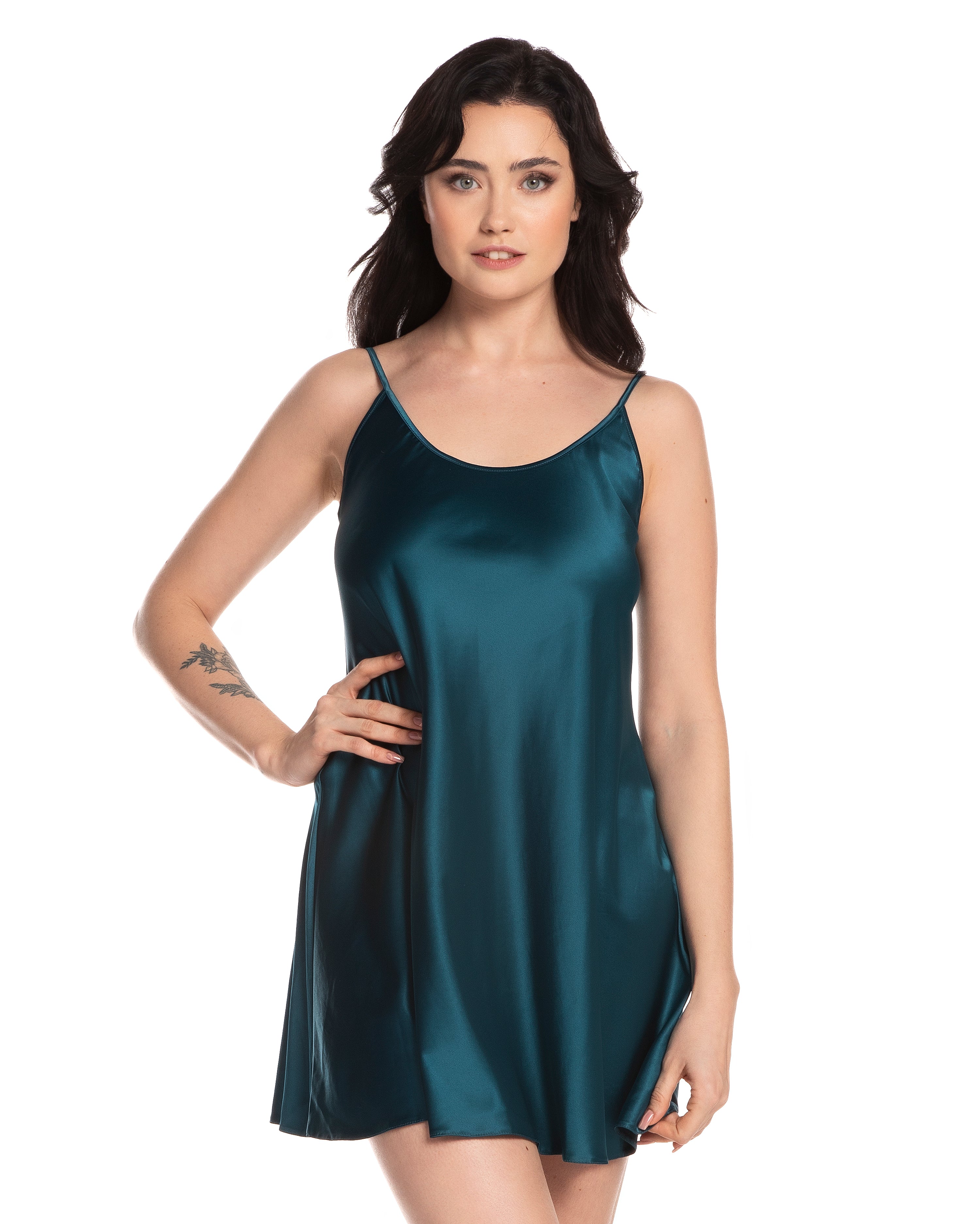Satin Chemise spaghetti strap S03198 emerald