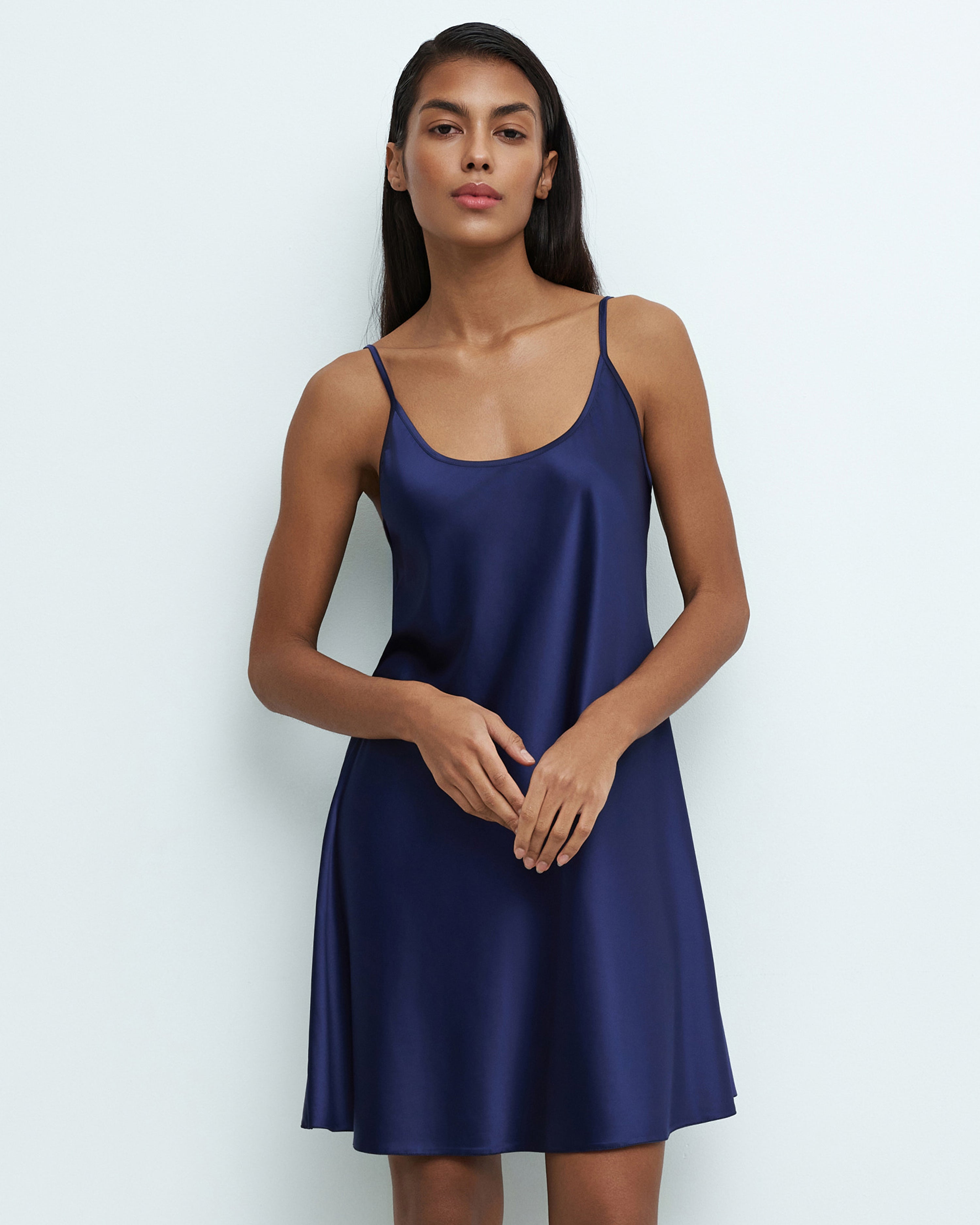 Satin Chemise spaghetti strap S03198 navy