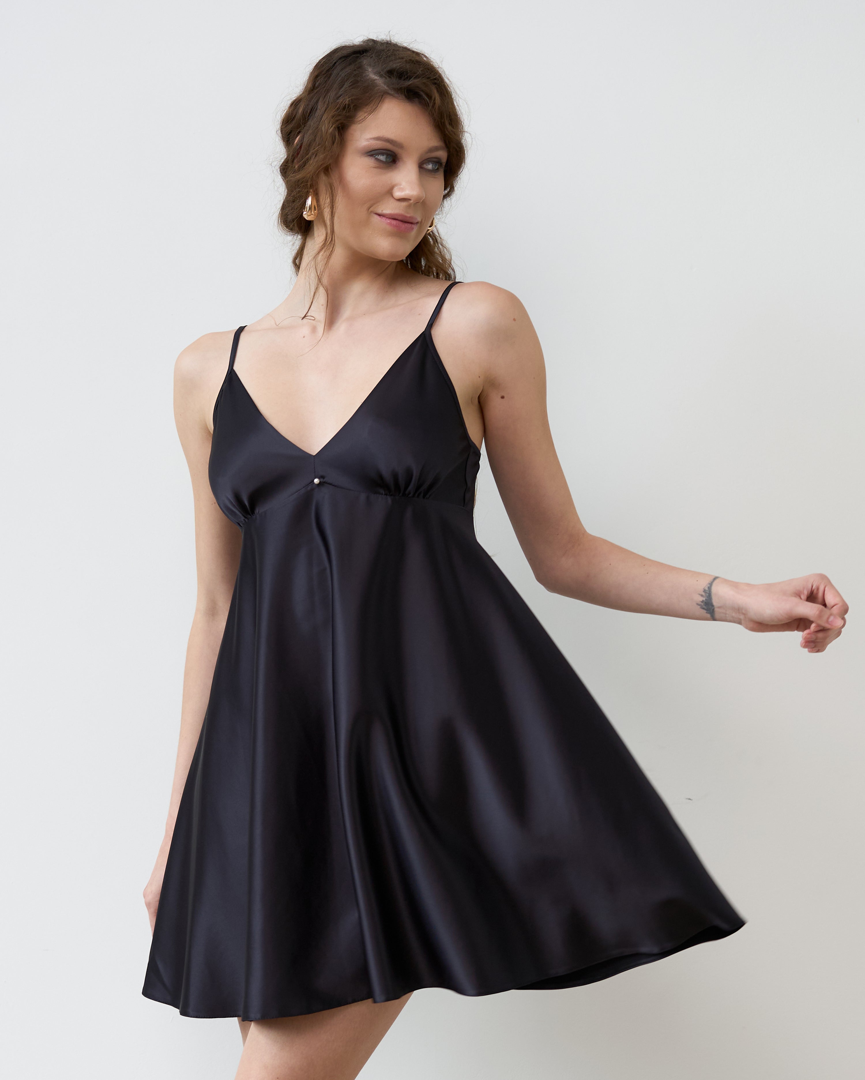 Satin chemise Babydoll S03199 black