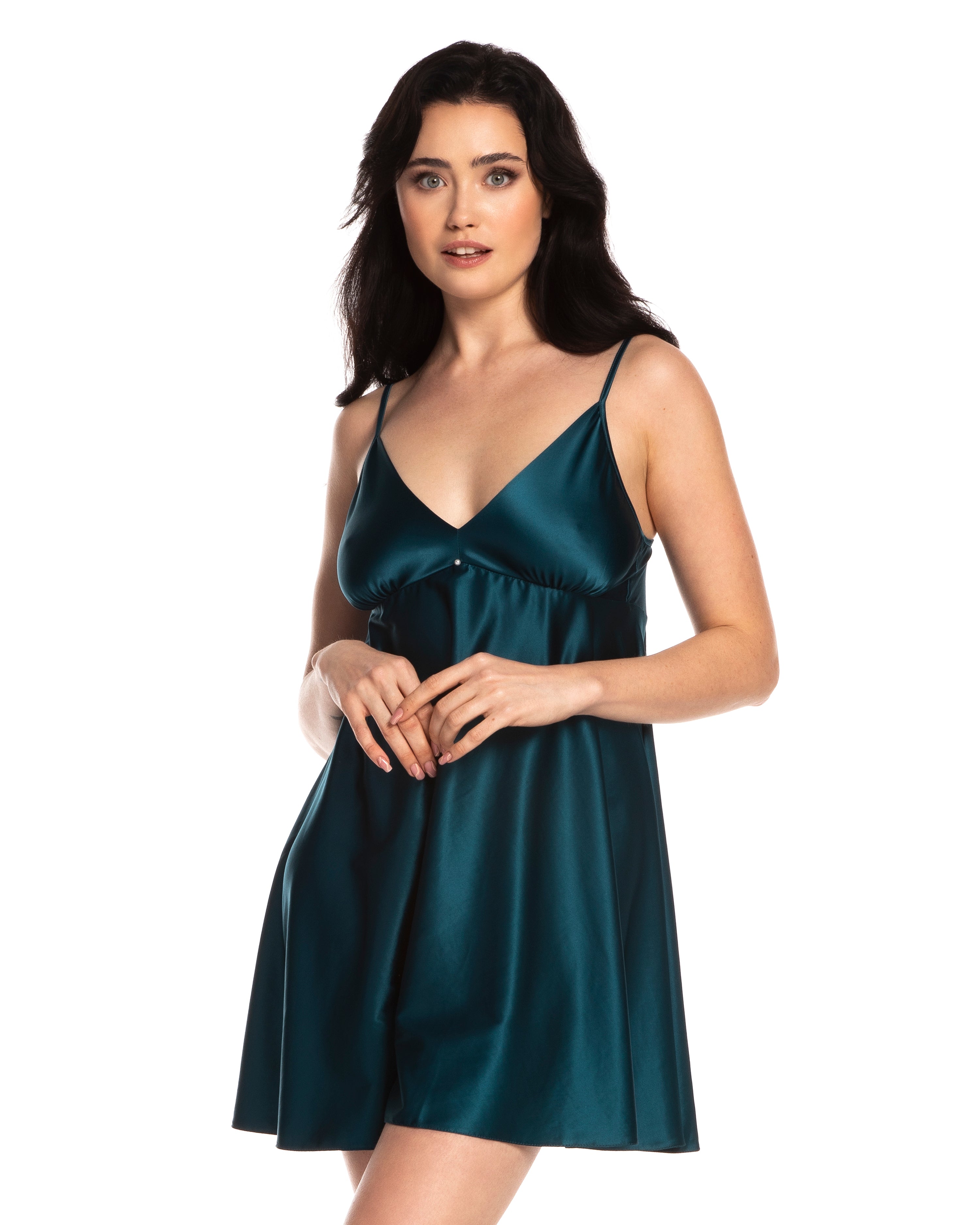 Satin chemise Babydoll S03199 emerald