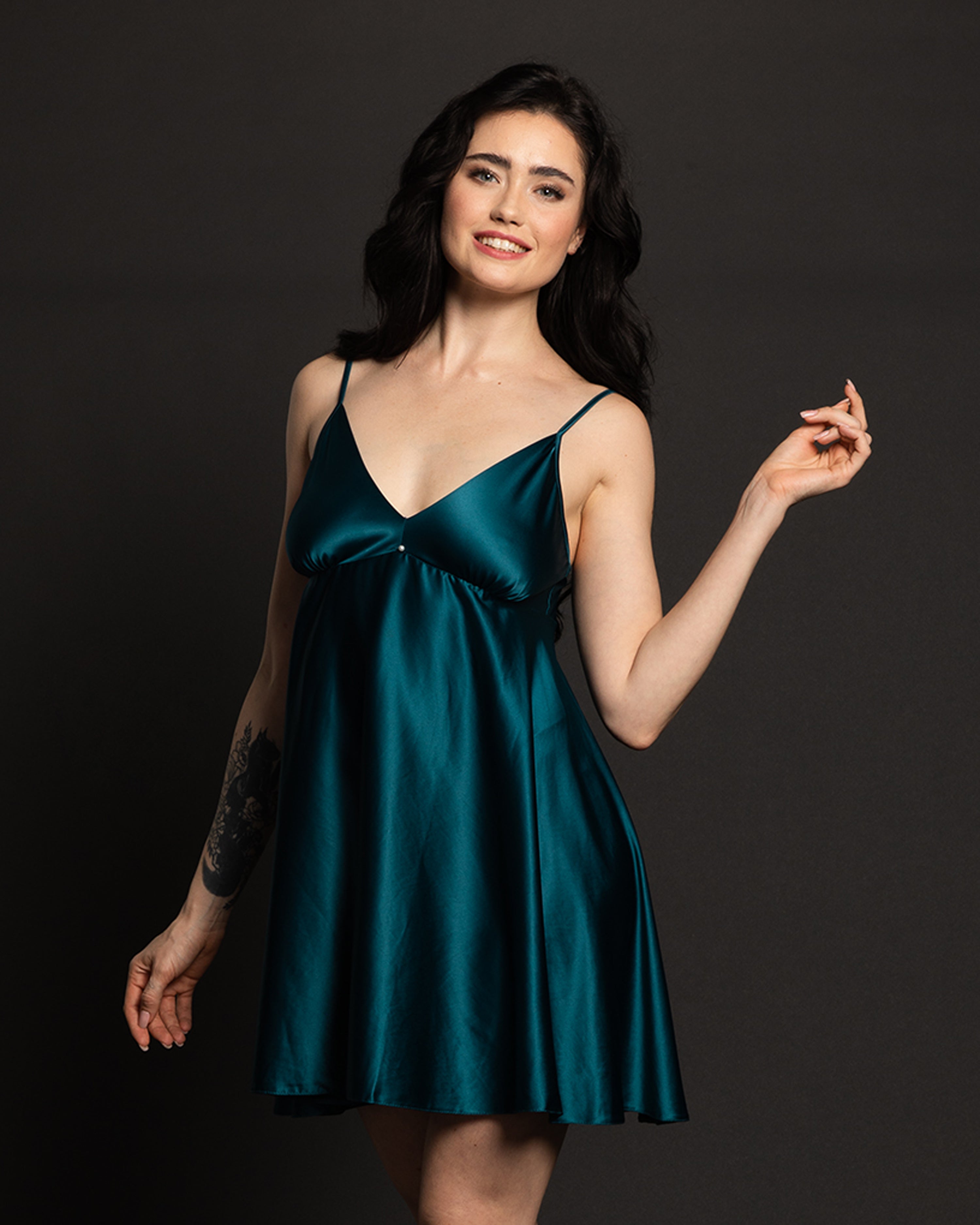 Satin chemise Babydoll S03199 emerald