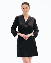 Satin 3/4 sleeve Robe S03200 black