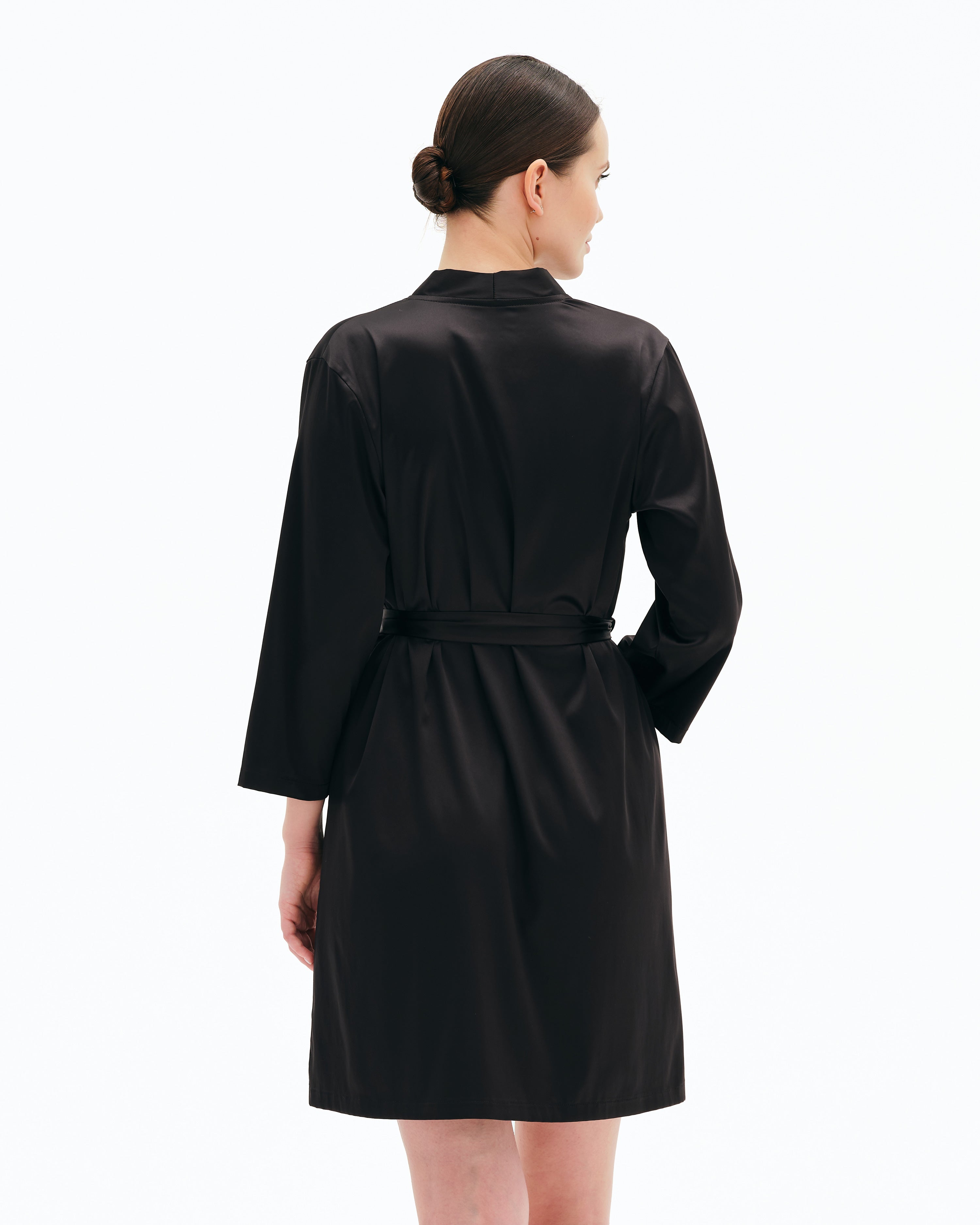 Satin 3/4 sleeve Robe S03200 black
