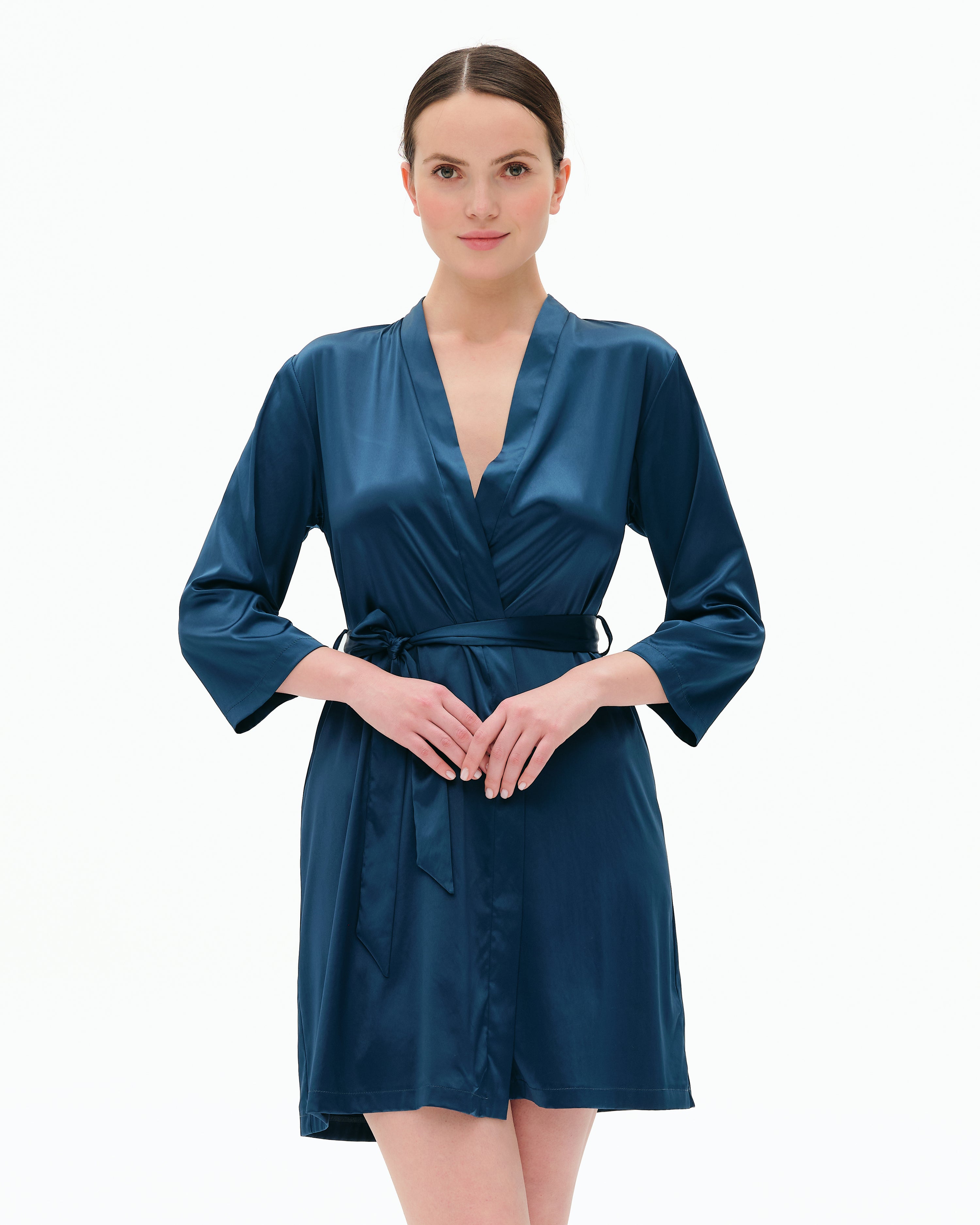 Satin 3/4 sleeve Robe S03200 emerald