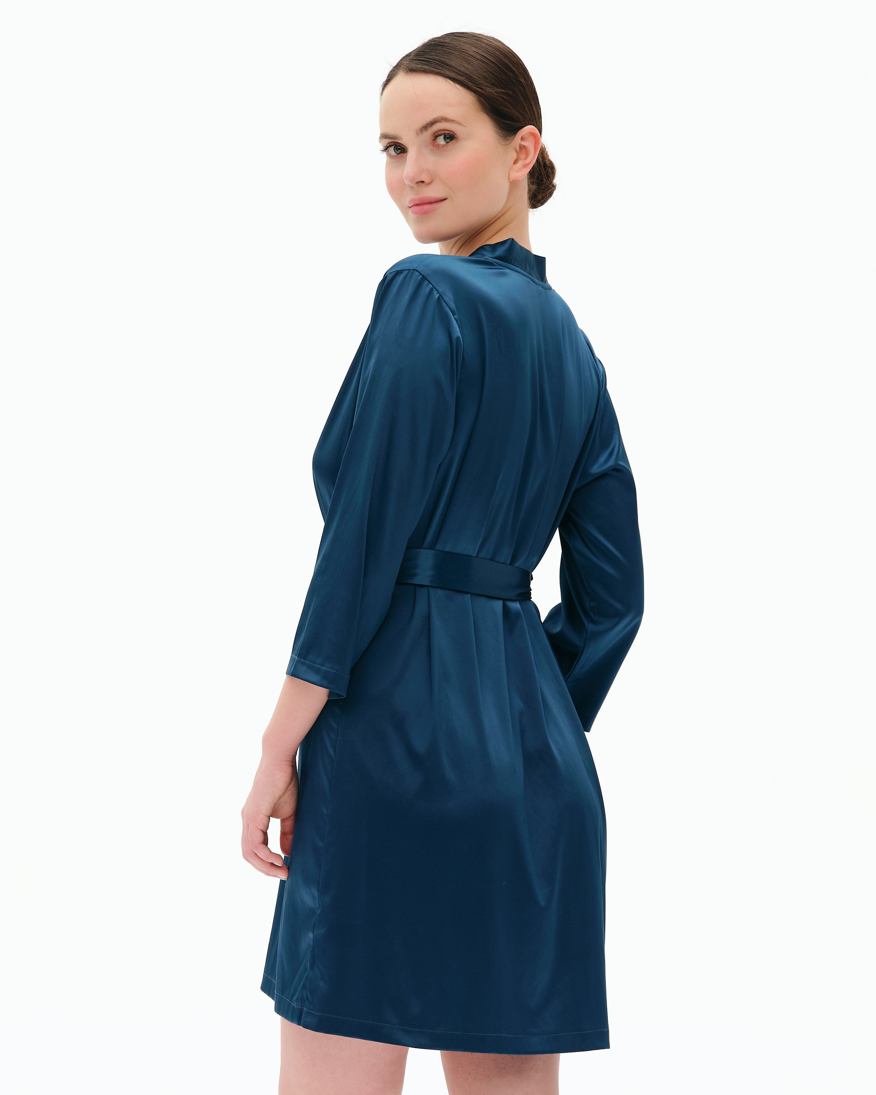 Satin 3/4 sleeve Robe S03200 emerald