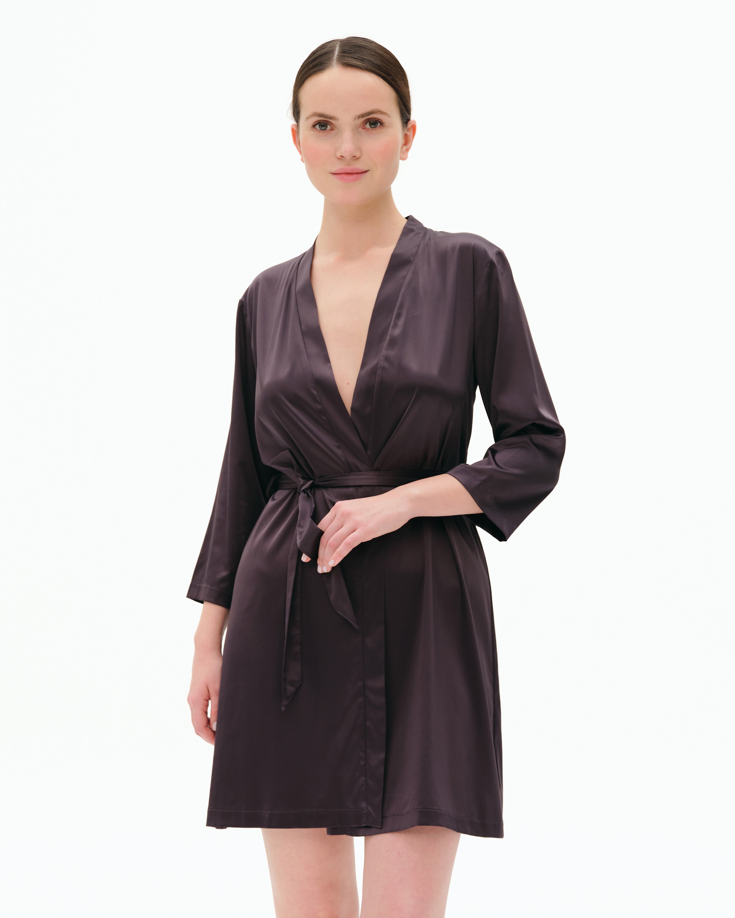 Satin 3/4 sleeve Robe S03200 grey