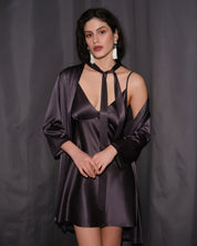 Satin 3/4 sleeve Robe S03200 grey