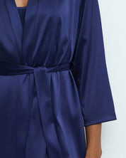 Satin 3/4 sleeve Robe S03200 navy