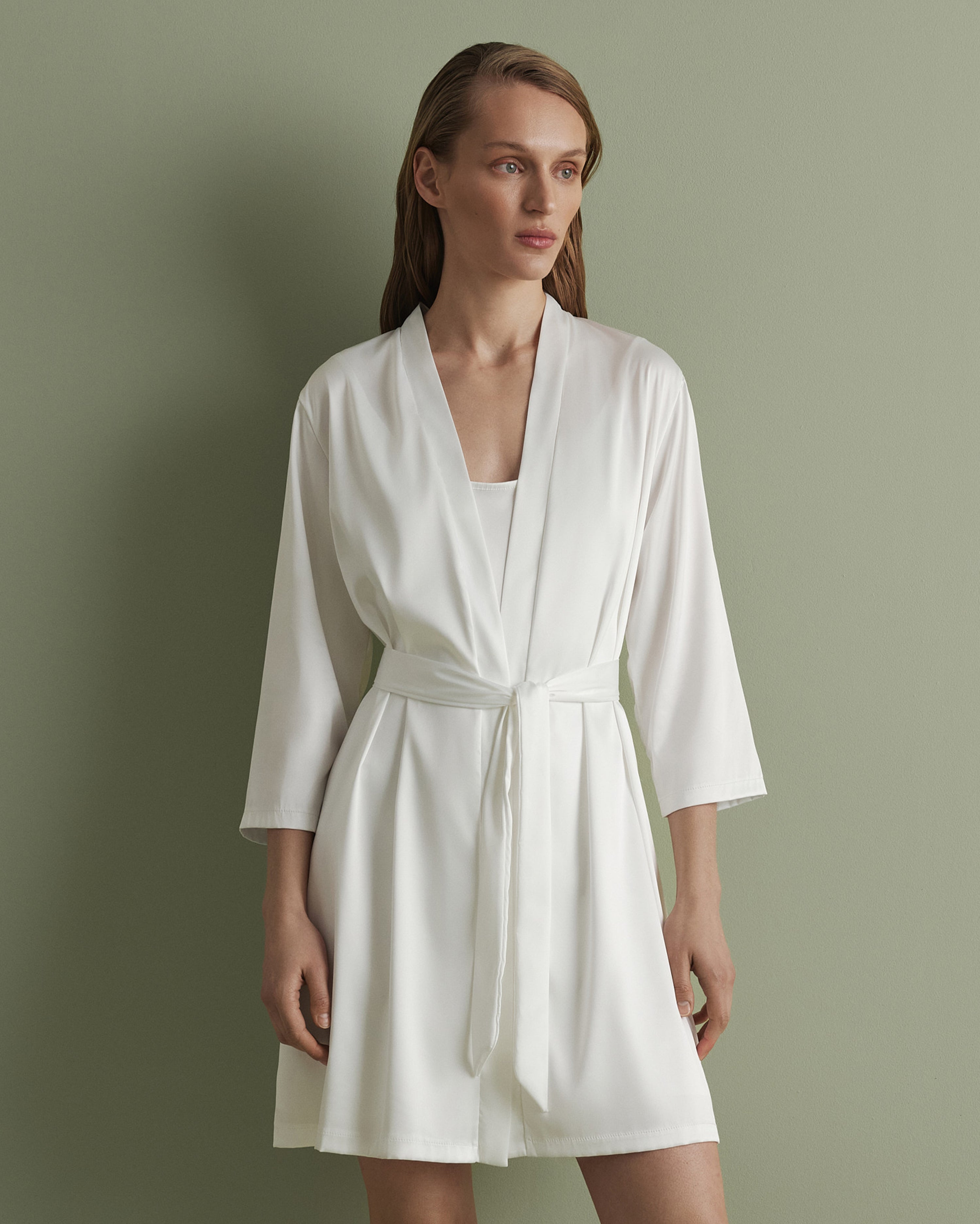 Satin 3/4 sleeve Robe S03200 white
