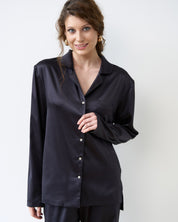 Satin button-up long sleeve Pajama set S03401 black