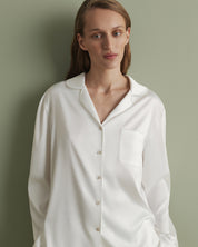 Satin button-up long sleeve Pajama set S03401 white