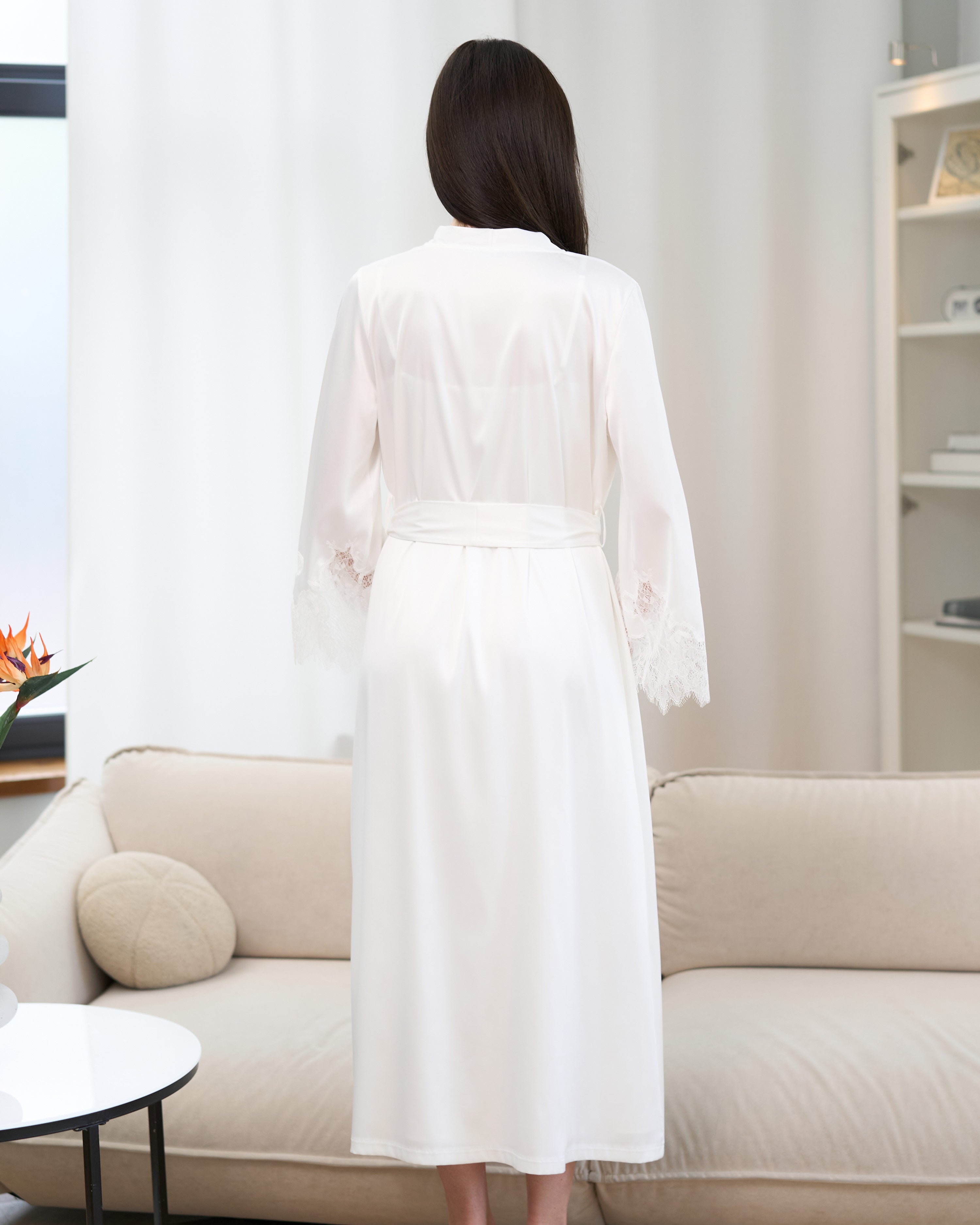 Satin long Robe S03402 white