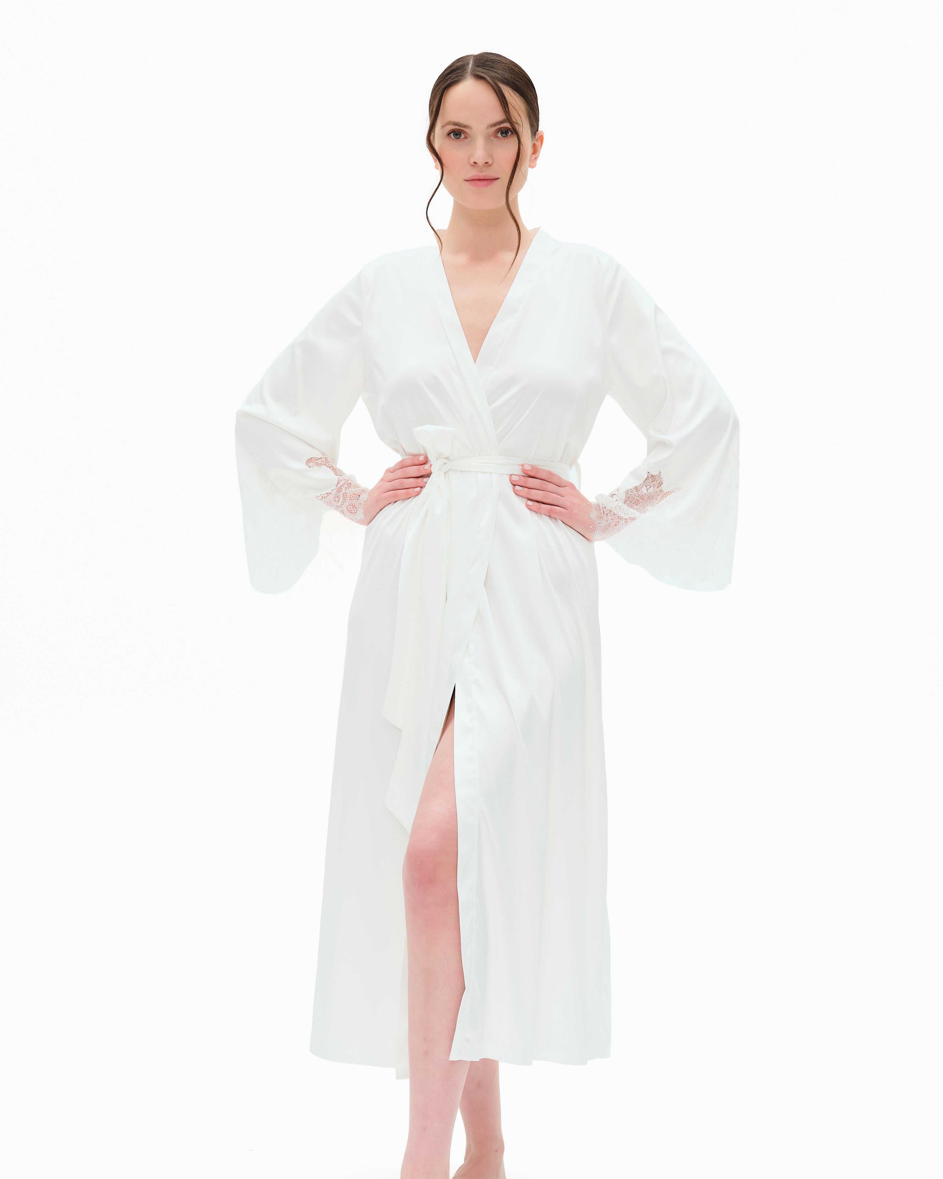 Satin long Robe S03402 white