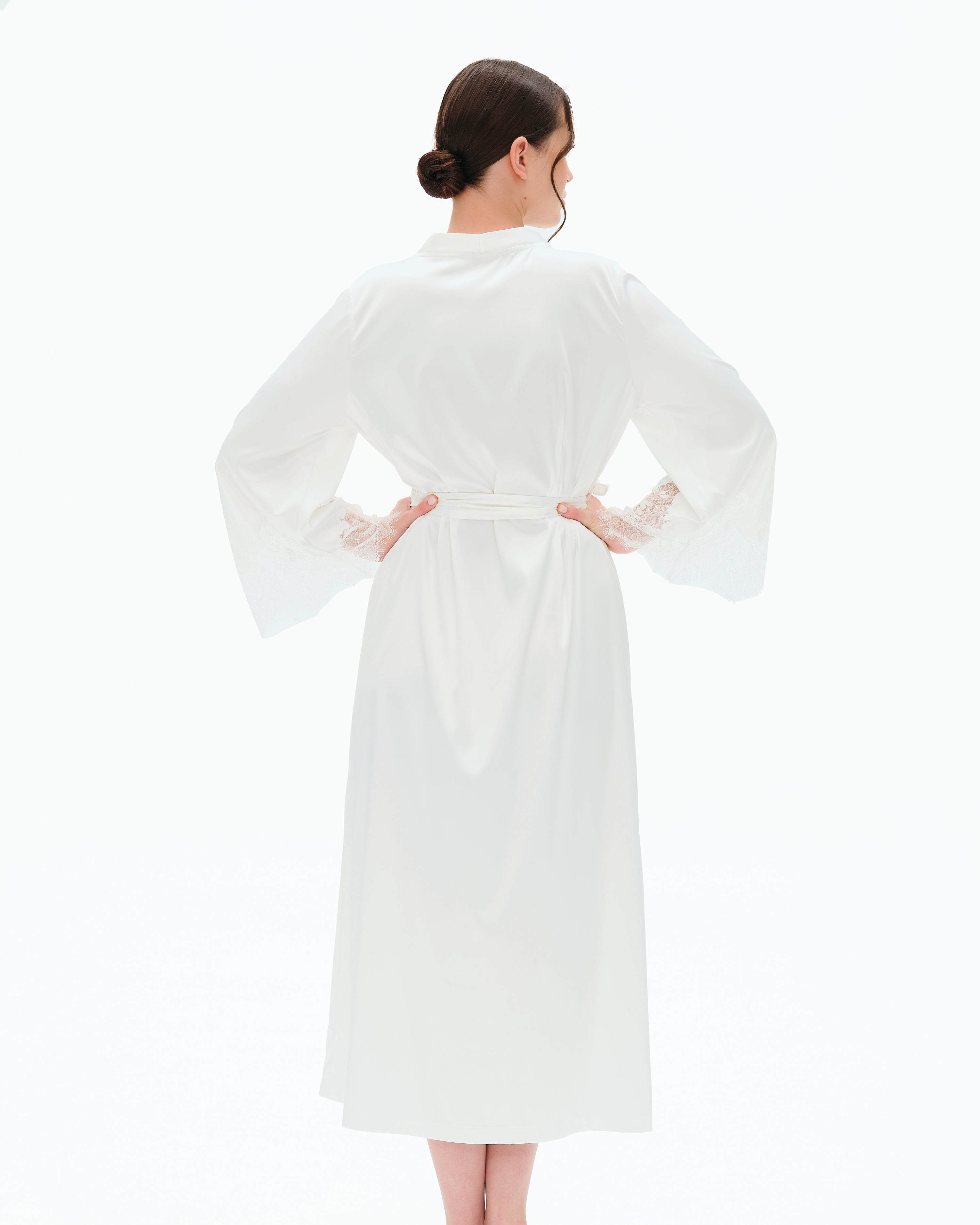Satin long Robe S03402 white