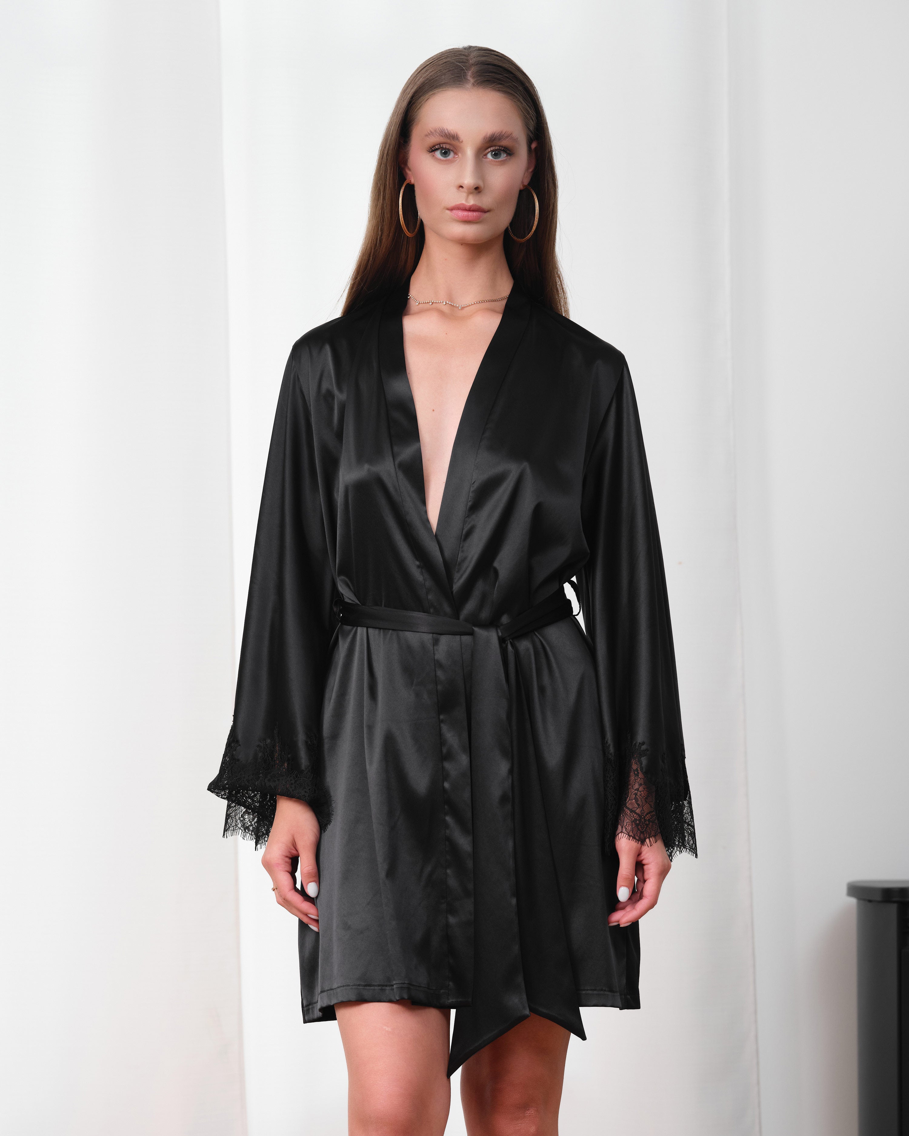 Satin Robe S03406 black