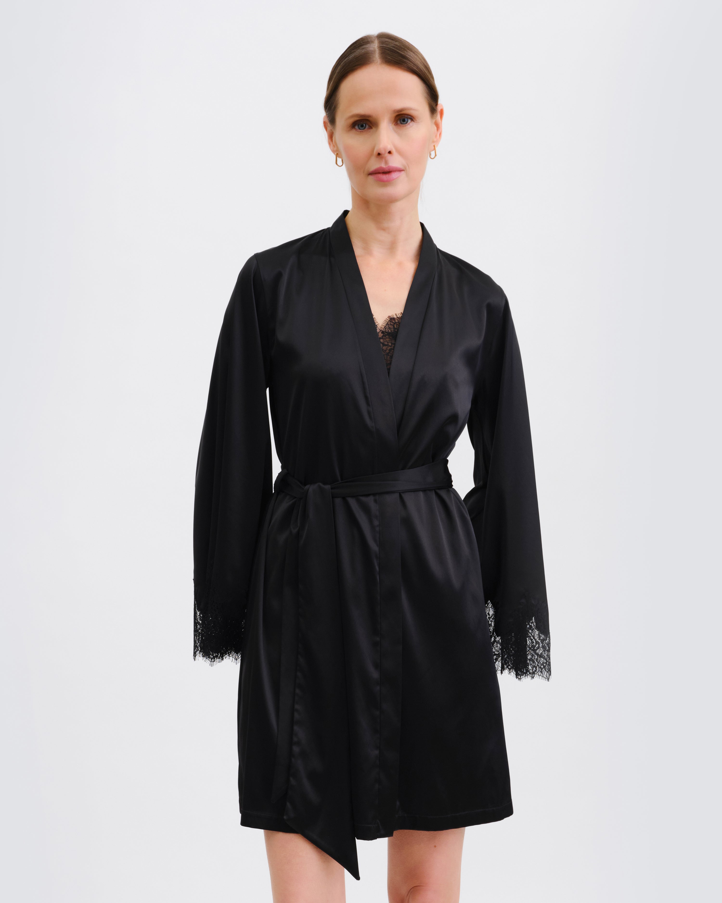 Satin Robe S03406 black