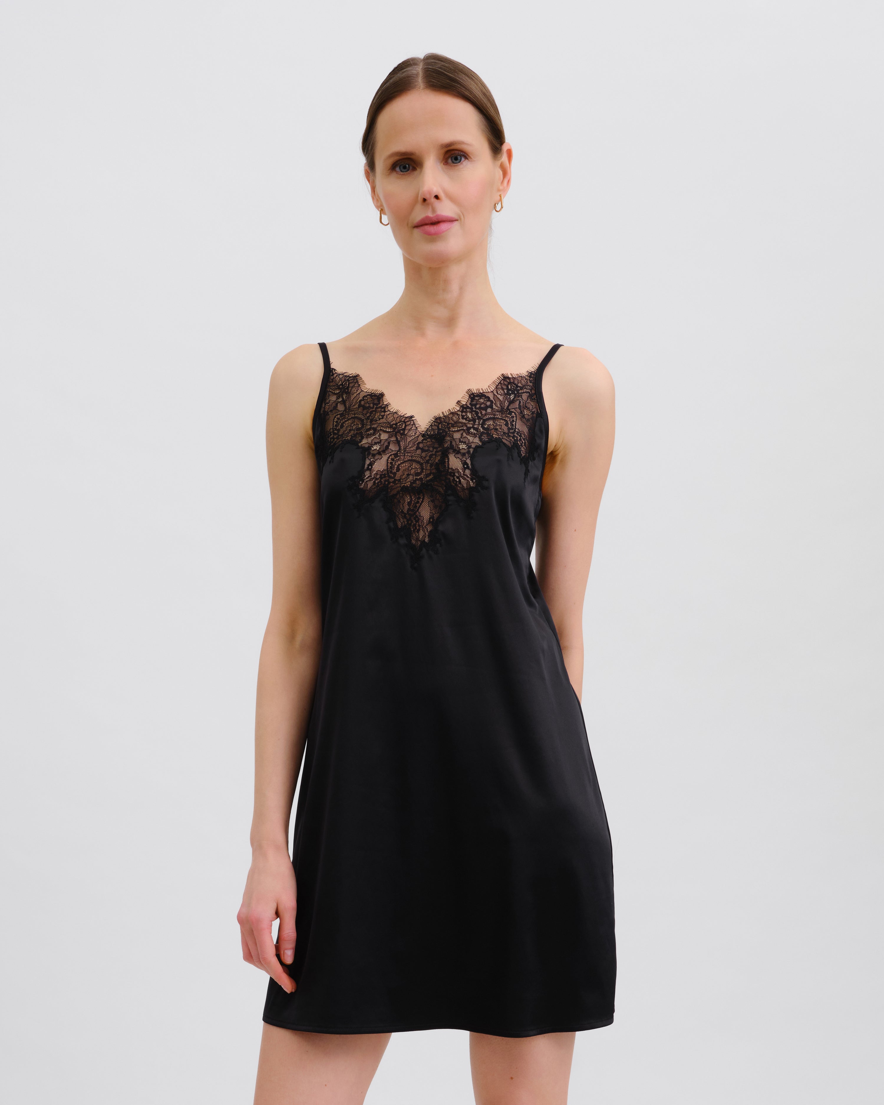 Satin Chemise spaghetti strap S03407 black