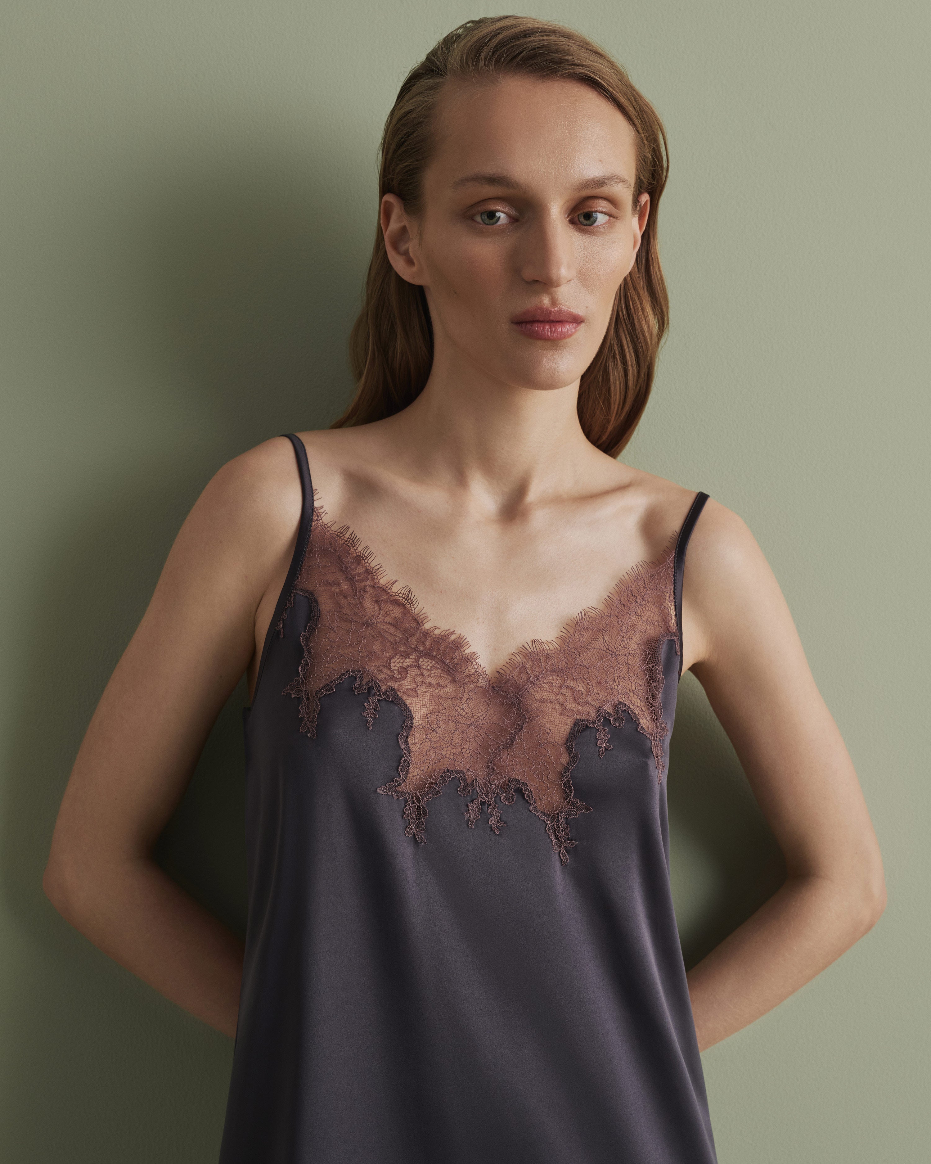 Satin Chemise spaghetti strap S03407 grey