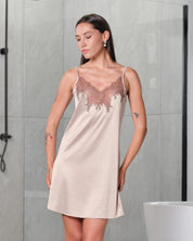 Satin Chemise spaghetti strap S03407 rose gold