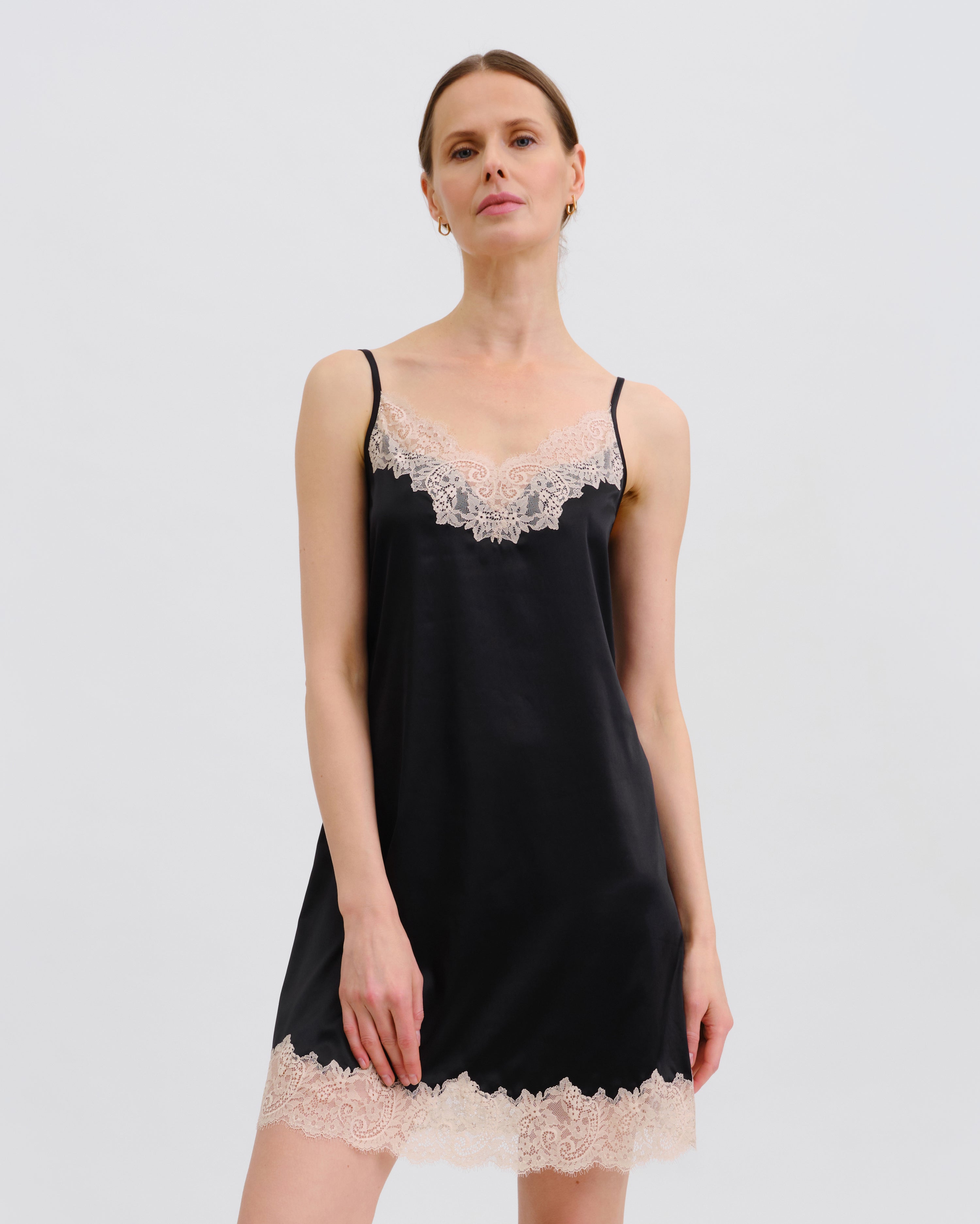 Satin Chemise spaghetti strap S03411 black