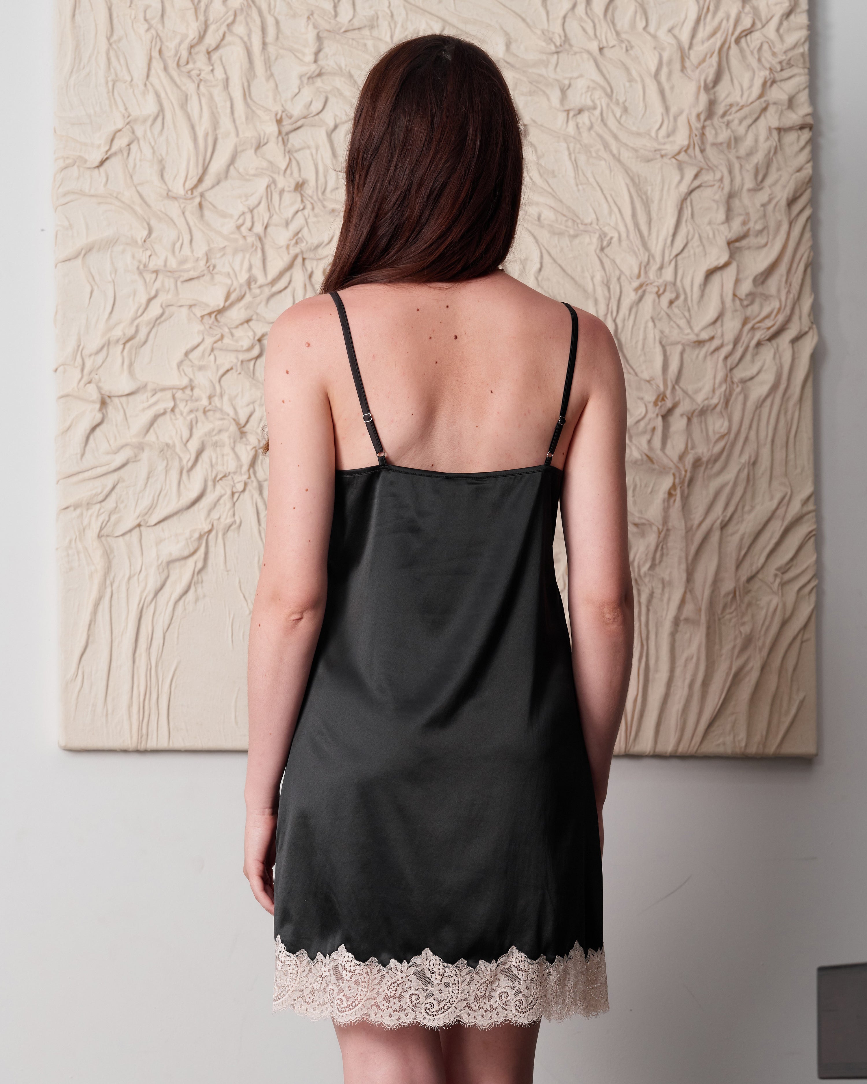 Satin Chemise spaghetti strap S03411 black