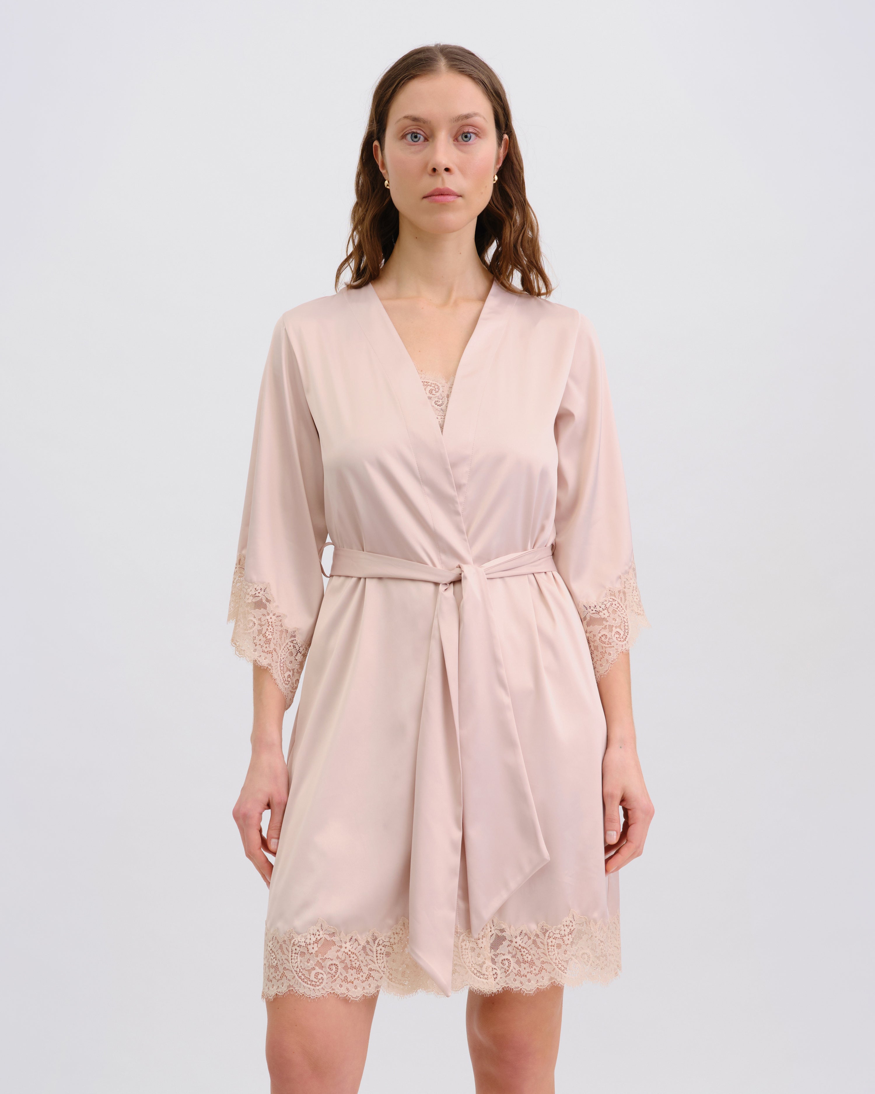 Satin 3/4 sleeve Robe S03414 rose gold