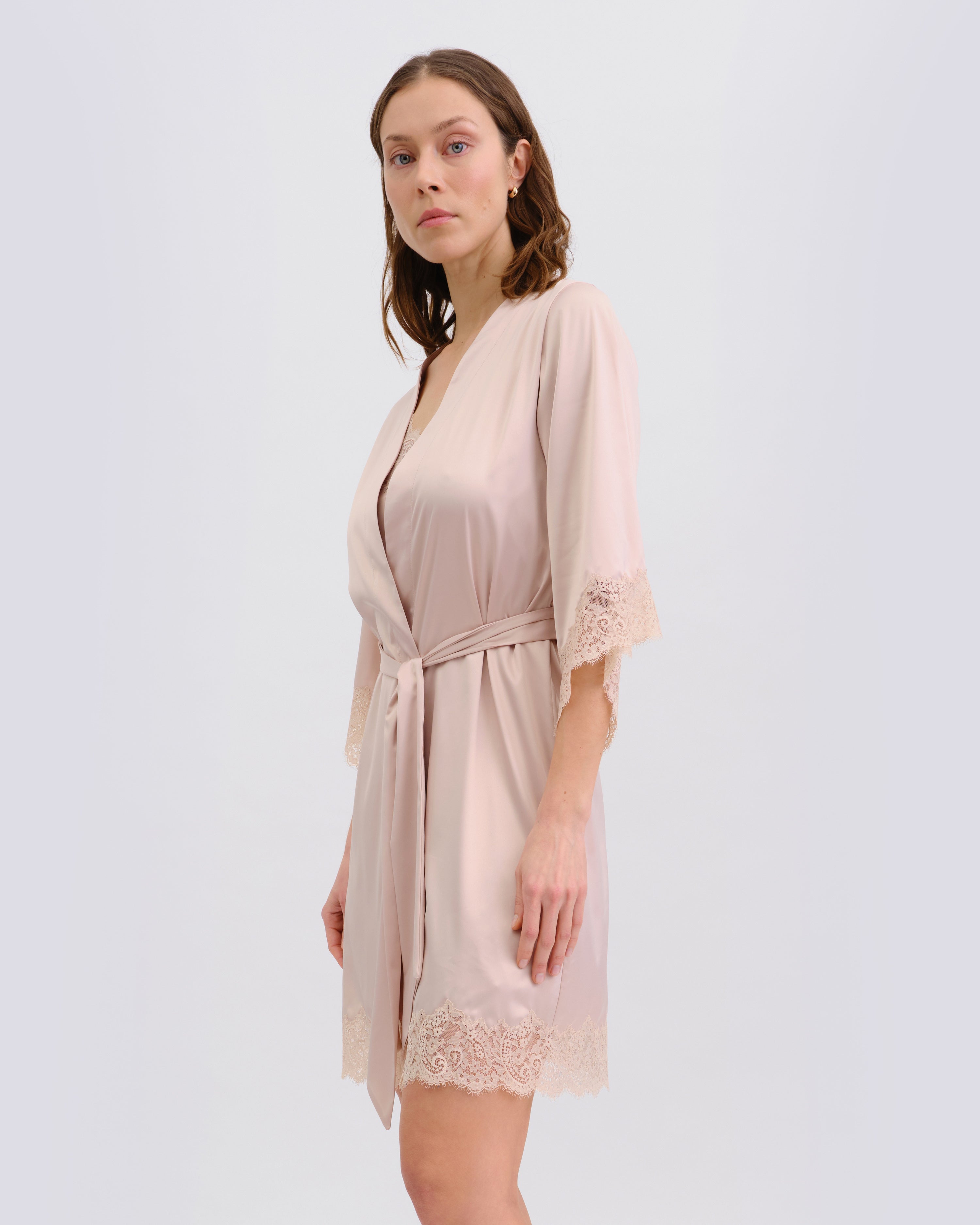 Satin 3/4 sleeve Robe S03414 rose gold