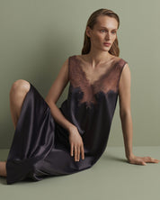 Satin Nightgown spaghetti strap S03418 grey