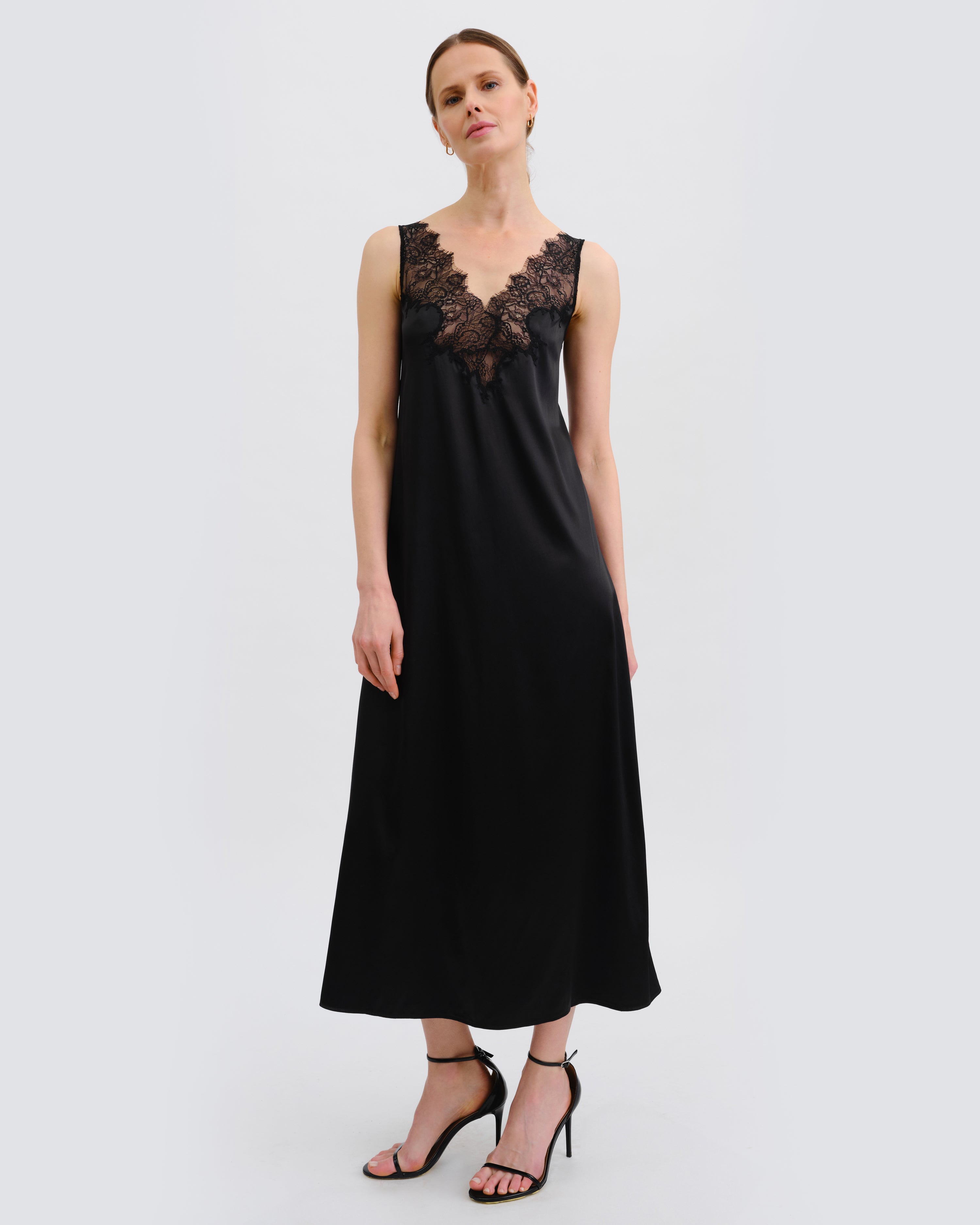 Satin Nightgown spaghetti strap S03418 black